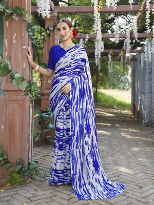 Divastri Printed Bollywood Georgette Saree(White)
