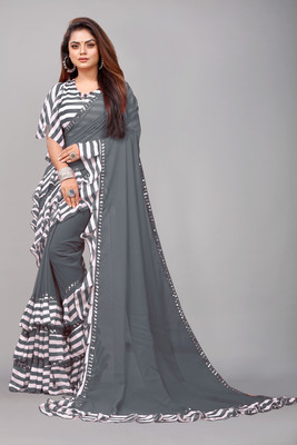 Flip The Style Striped Bollywood Georgette Saree(White, Grey)