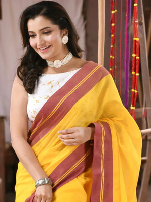 Desh Bidesh Woven, Solid/Plain Handloom Handloom Cotton Blend, Pure Cotton Saree(Green)