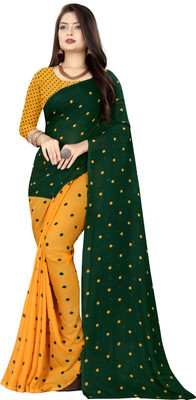 Moda Rapido Polka Print Daily Wear Georgette Saree(Green, Yellow)
