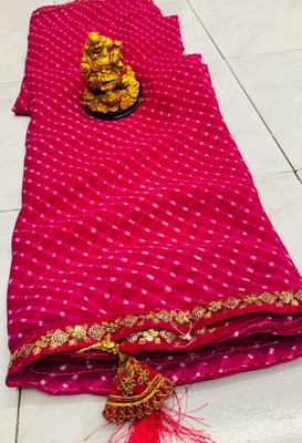 charmie designer Printed Bandhani Georgette Saree(Pink)