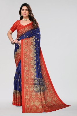 Winza Designer Printed Daily Wear Cotton Silk Saree(Dark Blue)