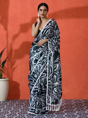 Sangria Printed Daily Wear Satin Saree(Green)