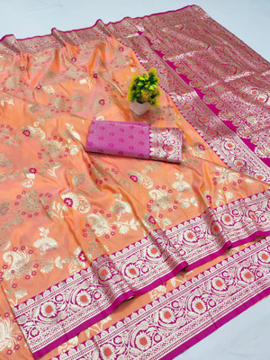 Ratnavali Woven Banarasi Pure Silk, Art Silk Saree(Orange)