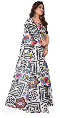 Jayu Floral Print Bandhani Georgette Saree(White)