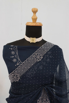 VarniRaaj Fashion Embellished, Floral Print, Geometric Print Bollywood Organza Saree(Light Blue)
