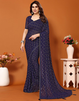 Samah Geometric Print, Embellished, Printed Bollywood Georgette Saree(Blue)