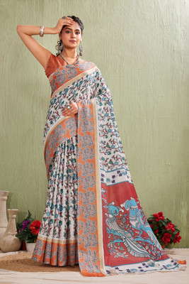 PremVastra Printed Kalamkari Mulmul Saree(Pack of 2, Multicolor)