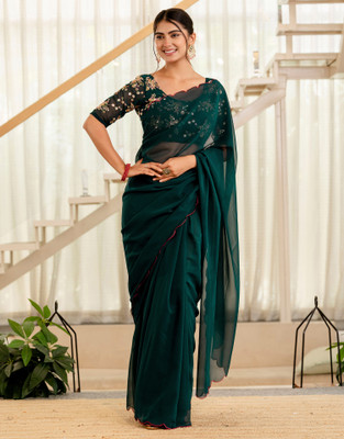 all about you Dyed Bollywood Georgette Saree(Green)