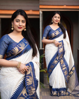 GATISHVAM TEXTILE Woven Banarasi Art Silk Saree(Blue, White)