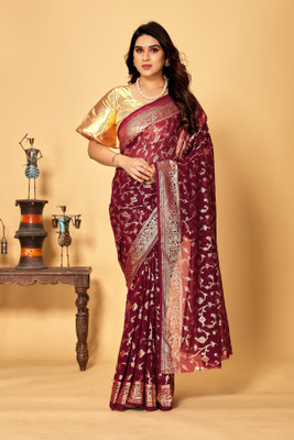 Prutha Fashions Printed Bollywood Georgette Saree(Maroon)