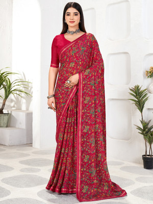 Divastri Floral Print Bollywood Chiffon Saree(Pink)