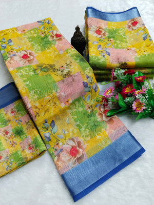 Gajal Self Design Kanjivaram Linen, Cotton Linen Saree(Yellow)