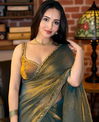 PD CLOTH VILLA Embellished Bollywood Tissue, Pure Silk Saree(Mustard)