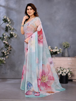 UCREATATION Floral Print Bollywood Tussar Silk Saree(Multicolor)