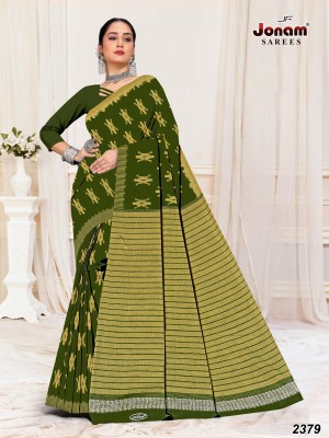 jonam fashion Printed Daily Wear Pure Cotton Saree(Green)