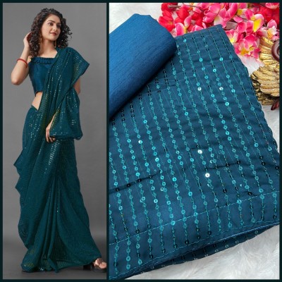 zili Embroidered Bollywood Georgette Saree(Light Blue)