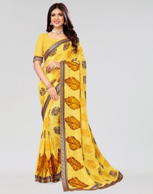 ANIRAV Printed Bollywood Georgette, Lace Saree(Yellow)