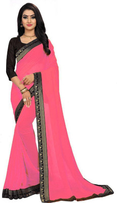 Glamour Hub Solid/Plain Bollywood Georgette, Chiffon Saree(Pink)