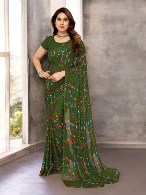 HouseOfCommon Printed Daily Wear Georgette Saree(Green)
