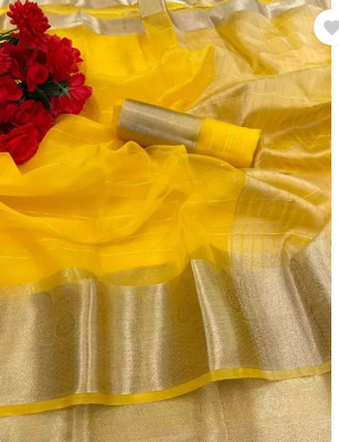 Rohit Designer Self Design Bollywood Net Saree(Yellow)