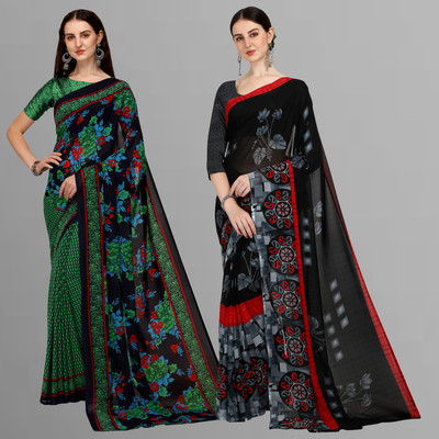 kashvi sarees Printed Daily Wear Georgette Saree(Pack of 2, Multicolor)