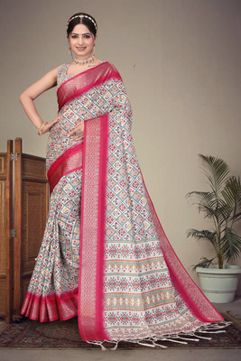 KB TEX Floral Print, Paisley, Woven Dharmavaram Cotton Silk Saree(Pink)