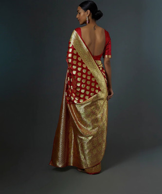 Dulhan Collection Woven Banarasi Handloom Silk Blend Saree(Red)