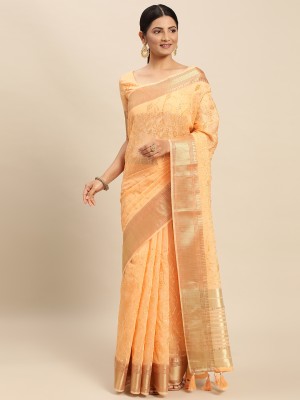 RekhaManiyar Embroidered Banarasi Pure Cotton Saree(Orange)