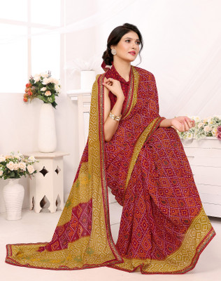 YASHIKA Printed Bollywood Georgette, Lace Saree(Red)