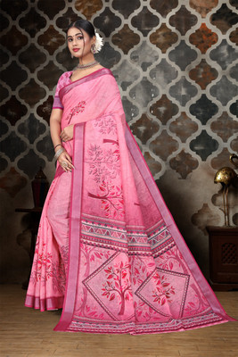 HENVI ENTERPRISE Printed, Woven Bollywood Cotton Linen Saree(Multicolor)