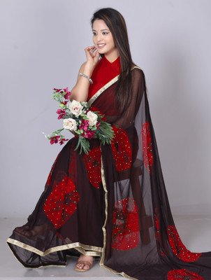 VL SAREES Printed Bandhani Georgette Saree(Black)
