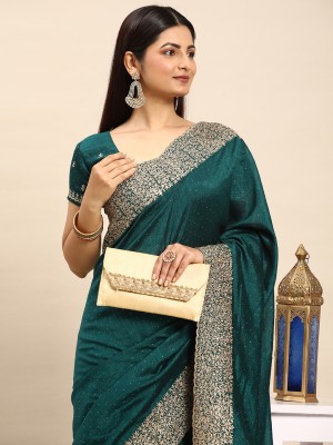 HouseOfCommon Embellished, Self Design Bollywood Raw Silk Saree(Dark Green)