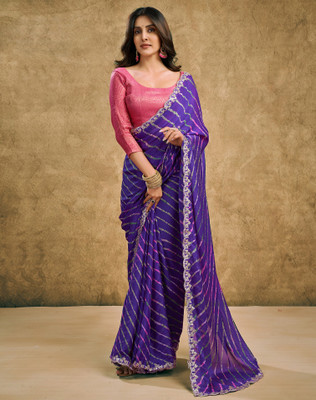 SIRIL Printed, Embellished Bollywood Chiffon, Lace Saree(Purple)