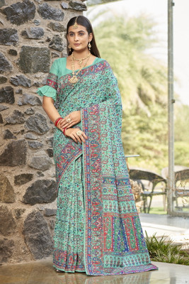Sariya Woven Banarasi Jacquard, Silk Blend Saree(Light Green)