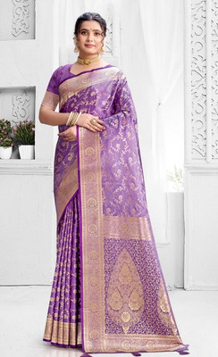 NAVRITIES Woven Banarasi Silk Blend Saree(Purple)