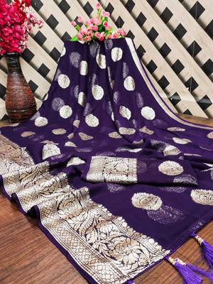 OM international Woven Bollywood Viscose Rayon Saree(Purple)