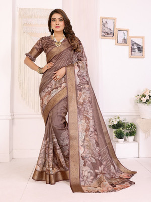 Divastri Digital Print Banarasi Silk Blend Saree(Brown)
