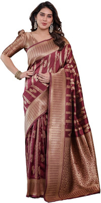 Irenzz Enterprise Self Design Banarasi Pure Silk Saree(Maroon)