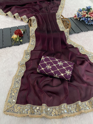 NETRA BOUTIQUE Solid/Plain Bollywood Organza Saree(Purple)