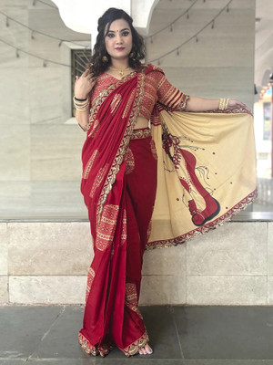 Sareemall Printed Daily Wear Cotton Blend Saree(Red)