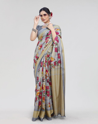 Nirvaan Printed Bollywood Art Silk Saree(Grey)