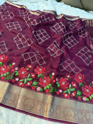 Banaras silk palace Woven Banarasi Organza Saree(Purple)