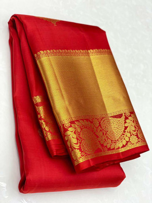 KAKADIYA Woven Kanjivaram Pure Silk Saree(Red)