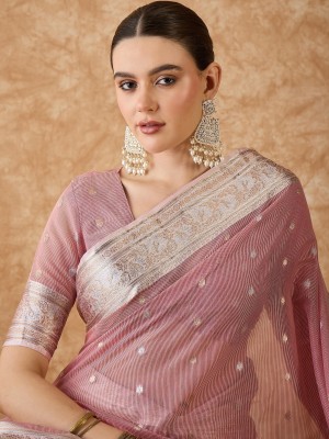 Urbanari Woven, Self Design Banarasi Linen, Pure Cotton Saree(Pink)