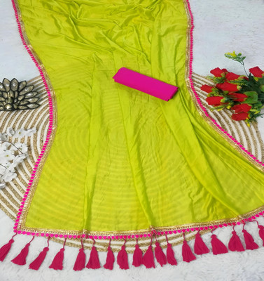 SHAYONAM Embroidered, Embellished Bollywood Georgette, Chiffon Saree(Light Green)