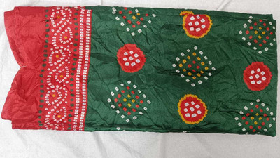 SDGRATITUDE Printed Bandhani Chiffon Saree(Dark Green)