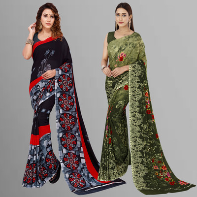 Anand Sarees Geometric Print Daily Wear Georgette Saree(Pack of 2, Black, Grey, Multicolor)