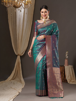 Divastri Woven Banarasi Silk Blend Saree(Light Green)