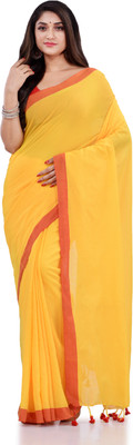 Desh Bidesh Woven, Solid/Plain, Self Design Handloom Handloom Cotton Blend, Pure Cotton Saree(Yellow)